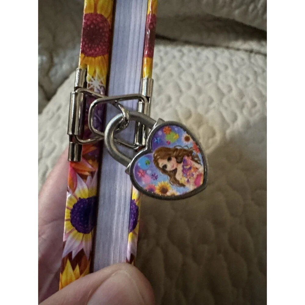 Lisa Frank Locking Diary Journal Floral Girl Sunflowers Heart Lock No Key